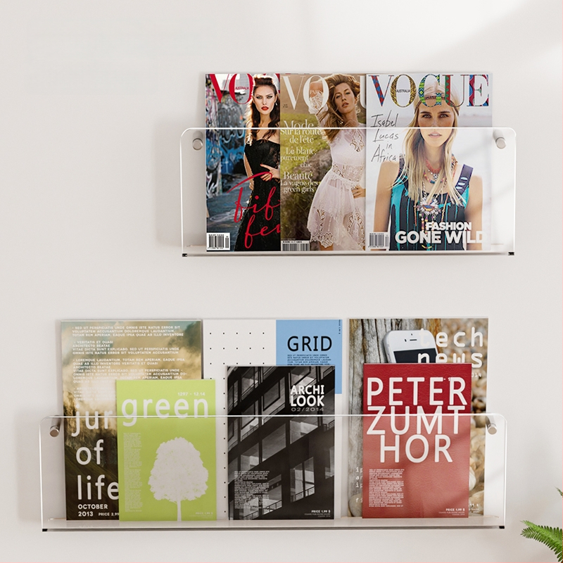 Sieninė knygų lentyna iš skaidraus akrilo, be gręžimo, reguliuojamos lentynos