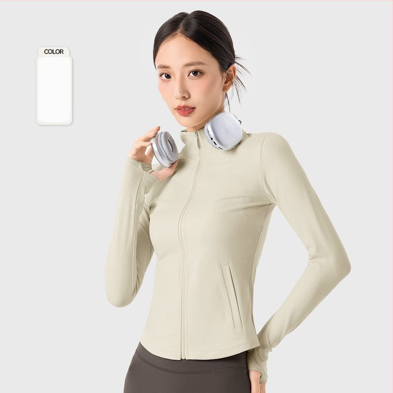 Moteriška fleece sportinis džemperis jogai, ilgomis rankovėmis, siauras kirpimas, stovinti apykaklė su užtrauktuku, pilvo ilgio, storas šilumos