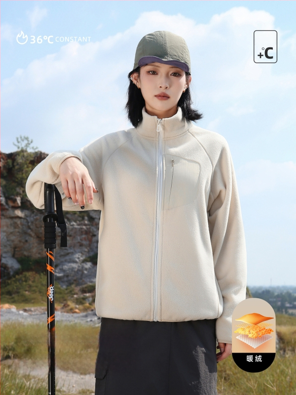 Fleece kardiganas su aukšta kaklu, moterų žiemos/rudens lauko drabužiai, be gobtuvo, su fleece pamušalu