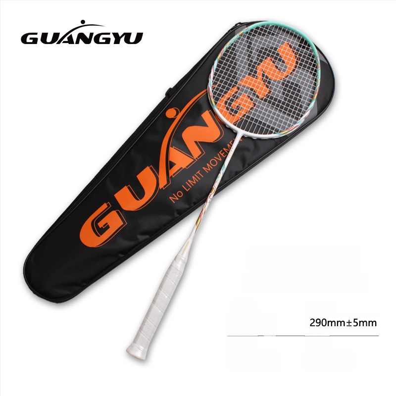 Badmintono raketė, anglies pluošto korpusas, universalus pradedantiesiems, tiesus kotas, svoris 75–79 g