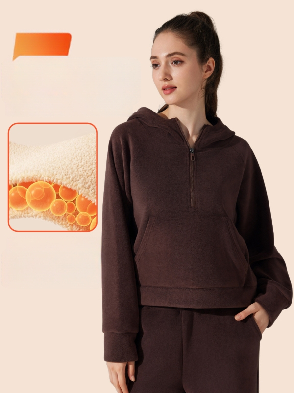 Joga džemperis su gobtuvu, fleece įdaila, priekyje užtrauktukas, Ao-grain veliūro audinys, ilgomis rankovėmis