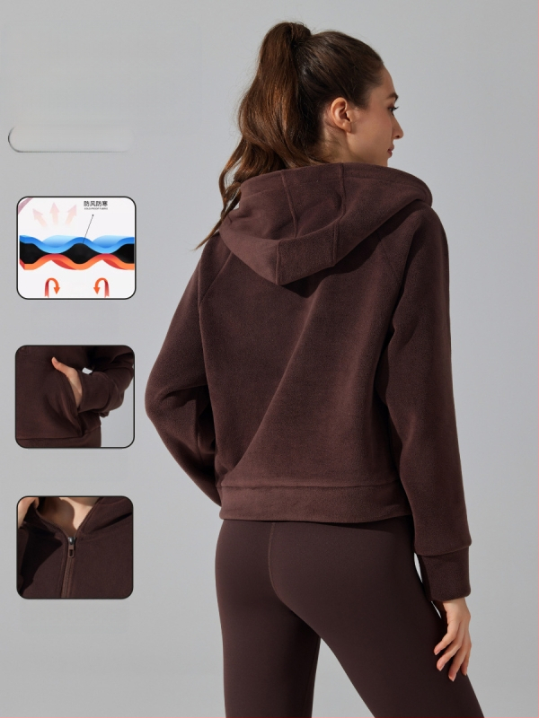 Joga džemperis su gobtuvu, fleece įdaila, priekyje užtrauktukas, Ao-grain veliūro audinys, ilgomis rankovėmis