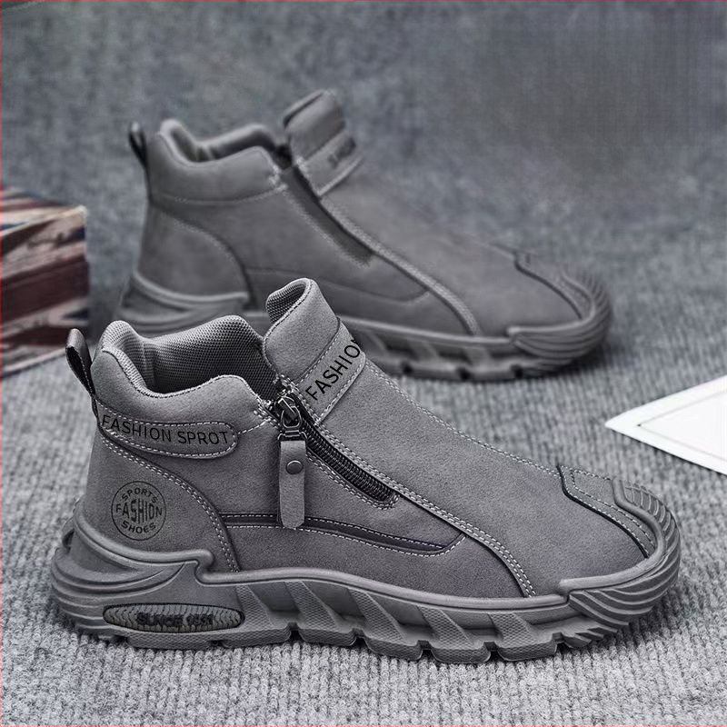 Vyriniai slip-on batai iš dirbtinės odos, guminė padas, vidutinio aukščio viršelis, žemas kulnas 1-3 cm, kvėpūs rudeniui