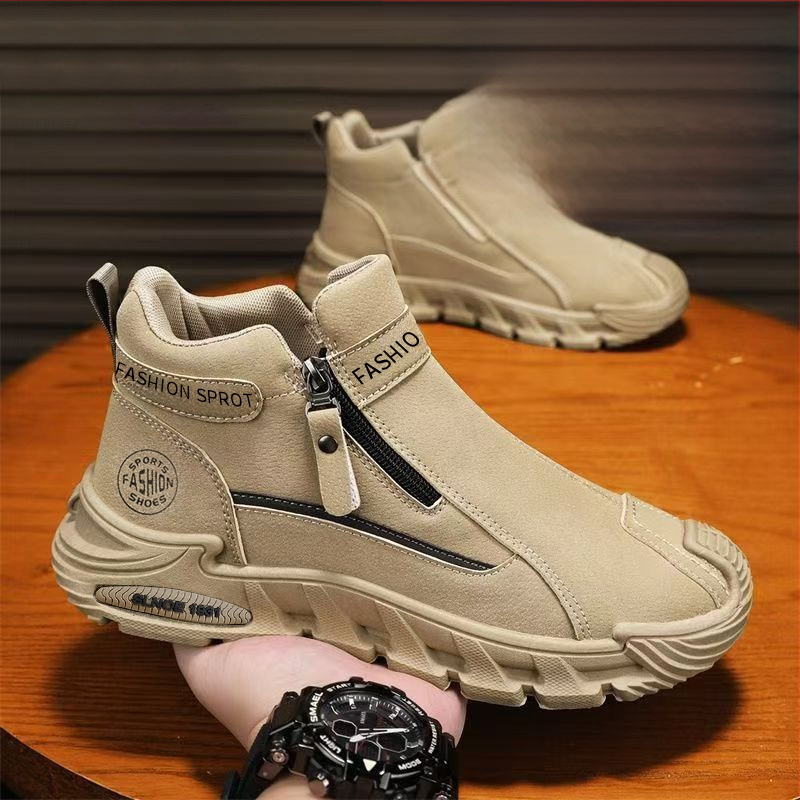 Vyriniai slip-on batai iš dirbtinės odos, guminė padas, vidutinio aukščio viršelis, žemas kulnas 1-3 cm, kvėpūs rudeniui