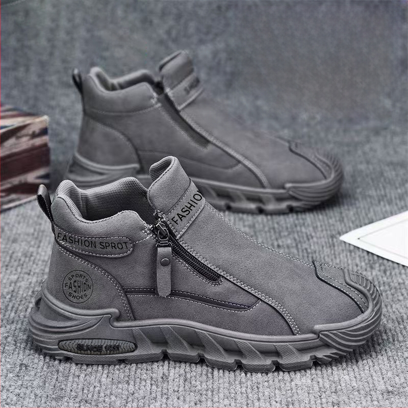 Vyriniai slip-on batai iš dirbtinės odos, guminė padas, vidutinio aukščio viršelis, žemas kulnas 1-3 cm, kvėpūs rudeniui