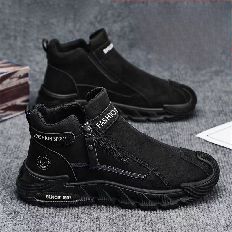 Vyriniai slip-on batai iš dirbtinės odos, guminė padas, vidutinio aukščio viršelis, žemas kulnas 1-3 cm, kvėpūs rudeniui