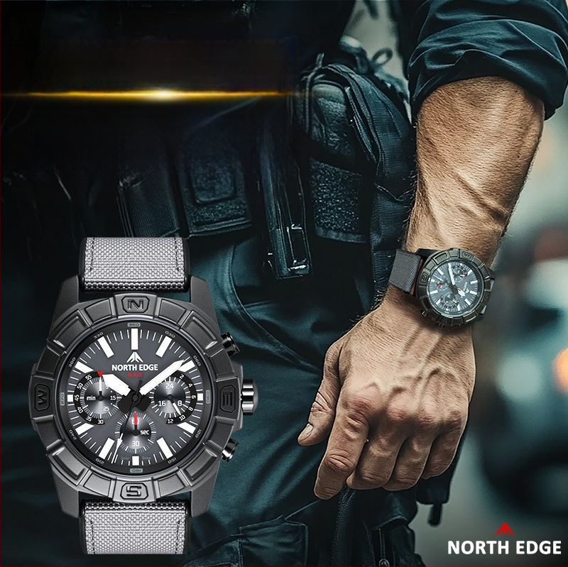Vyrinis kvarcinis laikrodis su saulės įkrovimu, daugiafunkcinis chronografas su trimis indikatoriais, atsparus vandeniui iki 50 m, dirželis TPR+nylon