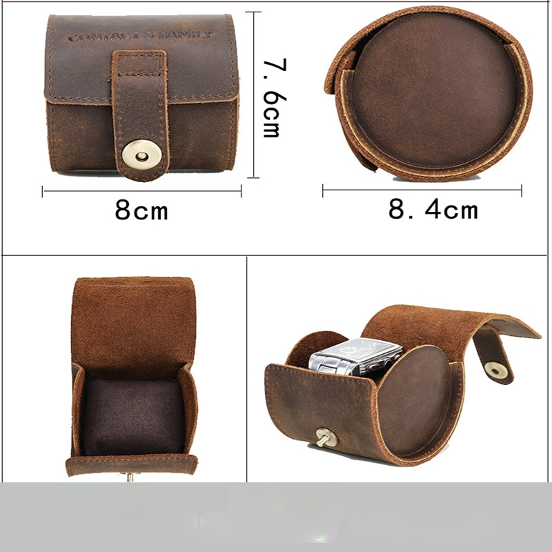 Retro rankų darbo laikrodžių dėžutė iš Crazy Horse karvų odos, nešiojama kelionėms, vienetas, su spausdintu logotipu