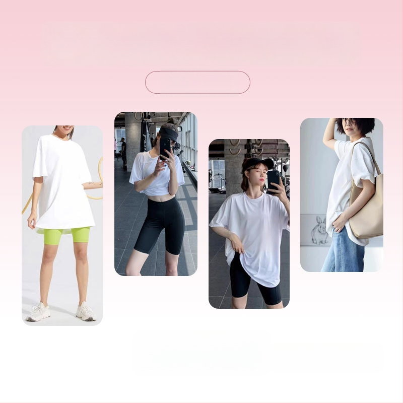 Joga marškinėliai, laisvas kirpimas, vidutinio ilgio, trumpomis rankovėmis, kvėpuojantis, 100% medvilnė