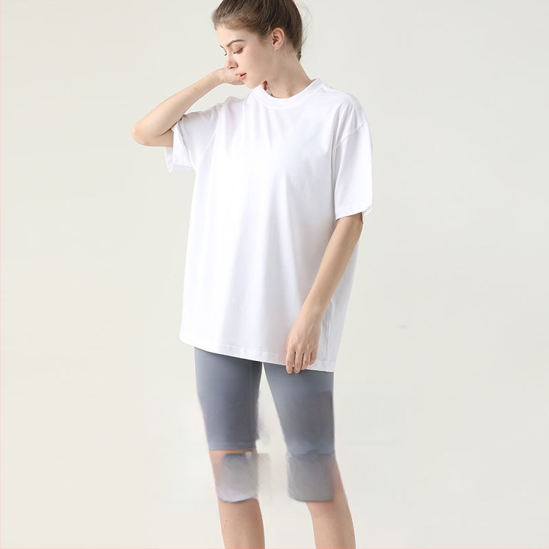 Joga marškinėliai, laisvas kirpimas, vidutinio ilgio, trumpomis rankovėmis, kvėpuojantis, 100% medvilnė