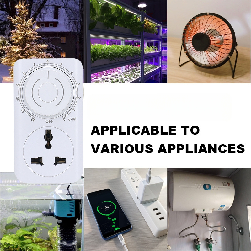 12 valandų laikmačio lizdas su įžeminimu, universalus lizdas, įkrovimo apsauga ir jungiklis