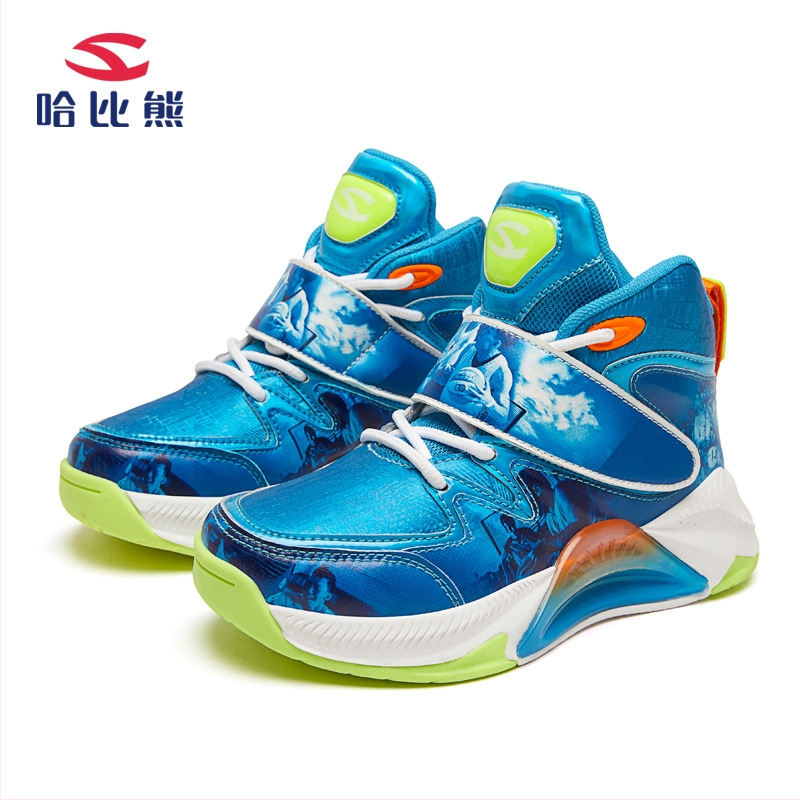 Bērnu basketbola kurpes Hobibear — augšējā daļa no sintētiskās ādas, EVA zole, Velcro aizdare, pavasaris–rudens, vecums 7–16 gadi