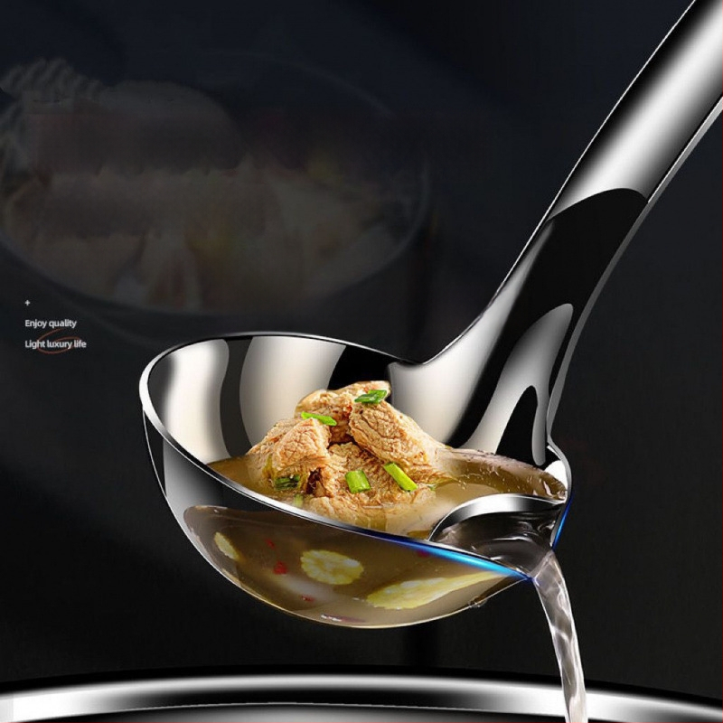 Aliejų atskiriamasis šaukštas – 304 nerūdijančio plieno, atsparus karščiui, virtuvės skimmeris ir sriubos sietelis