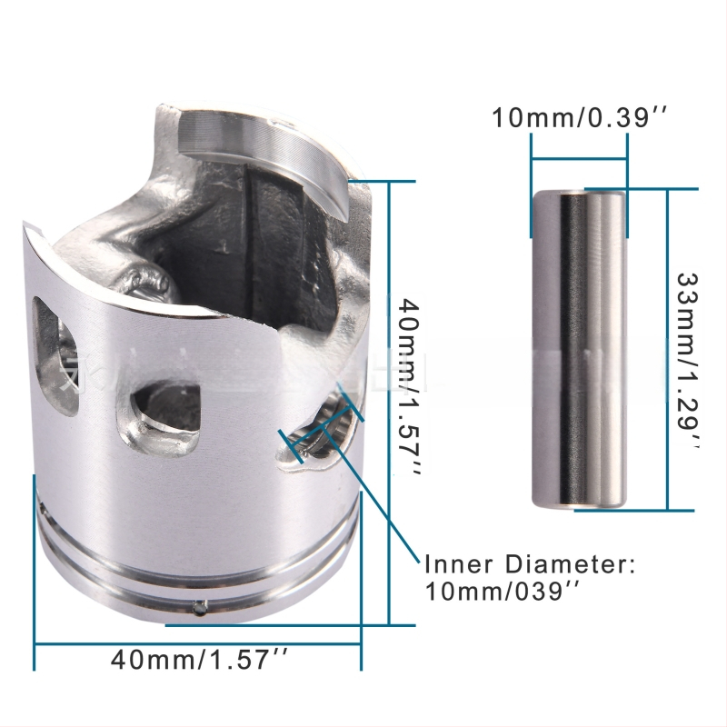 GOOFIT 40 mm pūtimo komplektas dviejų taktų 50cc Jog Minarelli PW50 motorui (pistono skersmuo 40 mm, 2 žiedų įdėklai, integruotas žiedas, pin skyles 10×33, kompresijos aukštis 40)