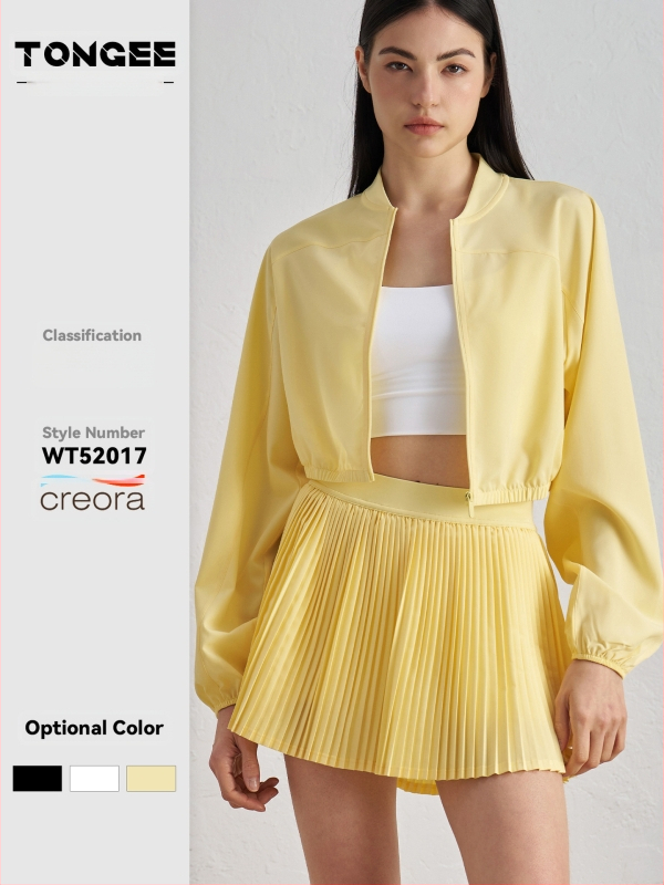 Trumpa kasdienė jogos striukė moterims, pavasaris, ilgos rankovės, stovinti apykaklė, audinys poliesteris 91%