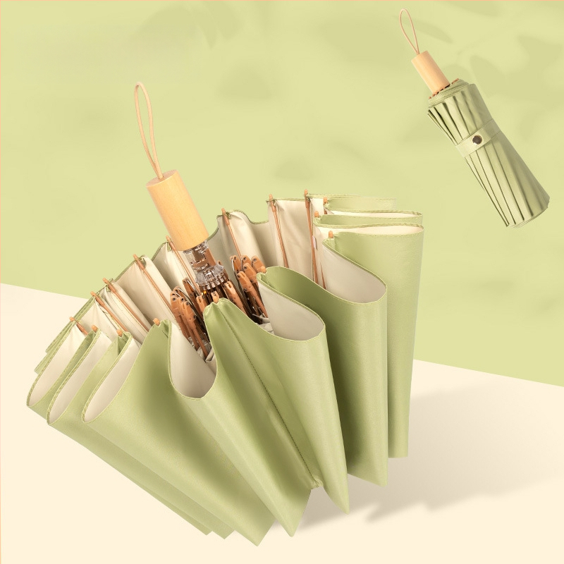 16‑ribų sulankstomas skėtis, UPF 50+, poliesterio 190T audinys, medinė rankena, rankinis atidarymas ir uždarymas