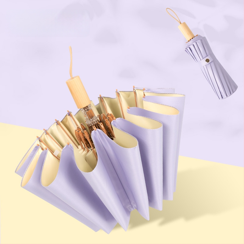 16‑ribų sulankstomas skėtis, UPF 50+, poliesterio 190T audinys, medinė rankena, rankinis atidarymas ir uždarymas