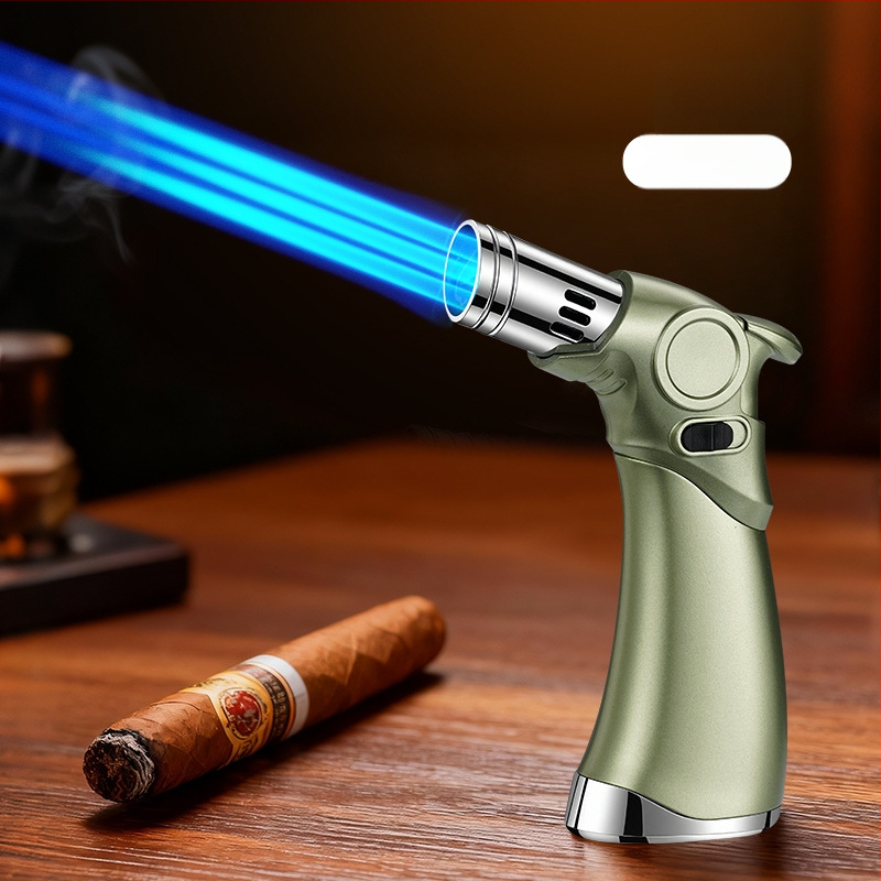 Trīs liesmas vēja izturīgs aizdedzinātājs cigārām un āra grilēšanai, butāna degviela, metāla korpuss