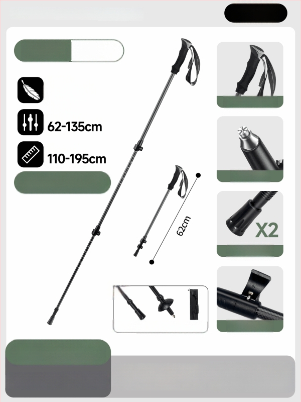 3K anglies pluošto žygio lazda, trijų dalių teleskopinė, ultralekva, EVA rankena, 174 g