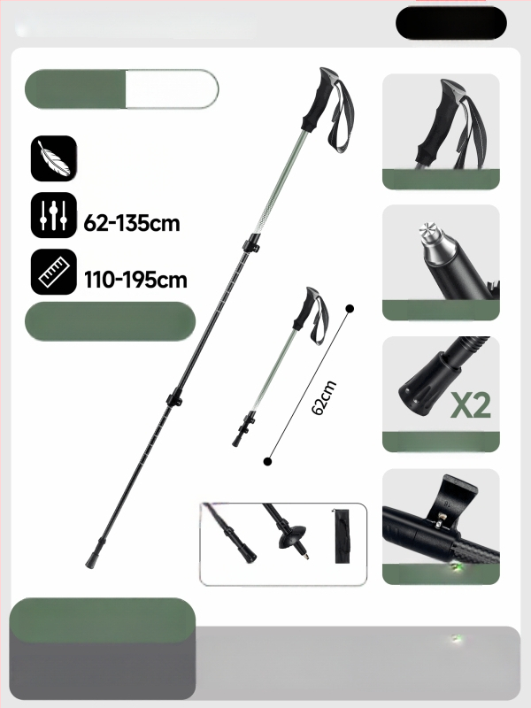 3K anglies pluošto žygio lazda, trijų dalių teleskopinė, ultralekva, EVA rankena, 174 g