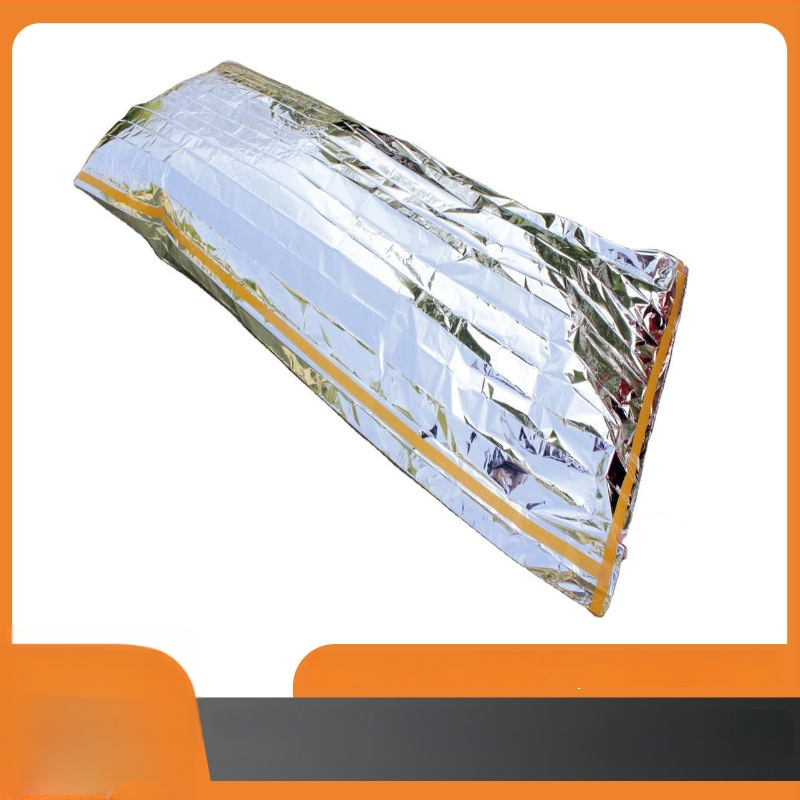 Avarinis miego maišelis su PET aliuminio plėvele, vokų tipo konstrukcija, suaugusiems, svoris 80, licencijuojama privata etiketė