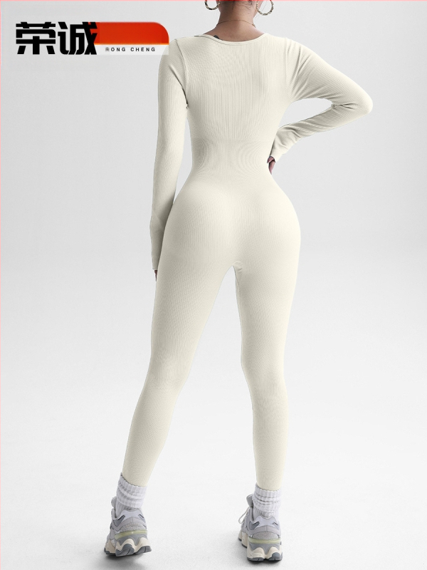 Moterų ilgomis rankovėmis jogos bodis, greitas džiūvimas, drėgmės šalinimas, 90% nailonas + 10% spandekso, be liemenėlės įdėklo, 2025 m. ruduo