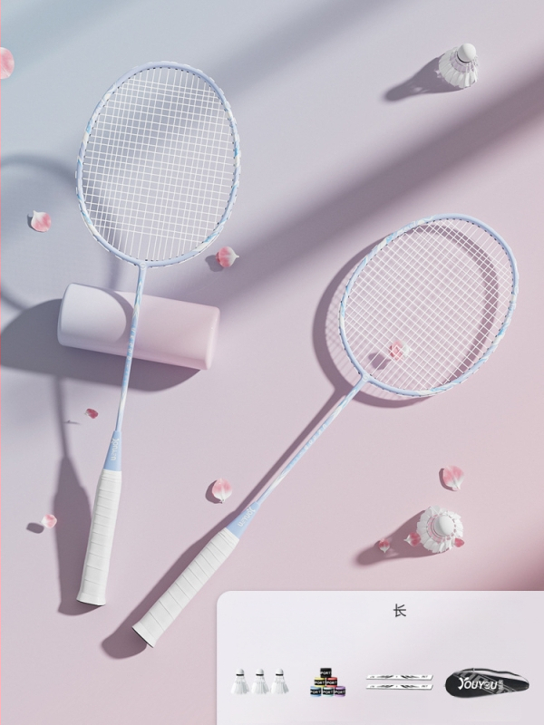 Youyou badminton raketė su anglies pluošto rėmu, svoris 95-100 g, rankenos storis G2, vidutinio kietumo raketės strypas, logotipo spausdinimas galimas, pritaikymas