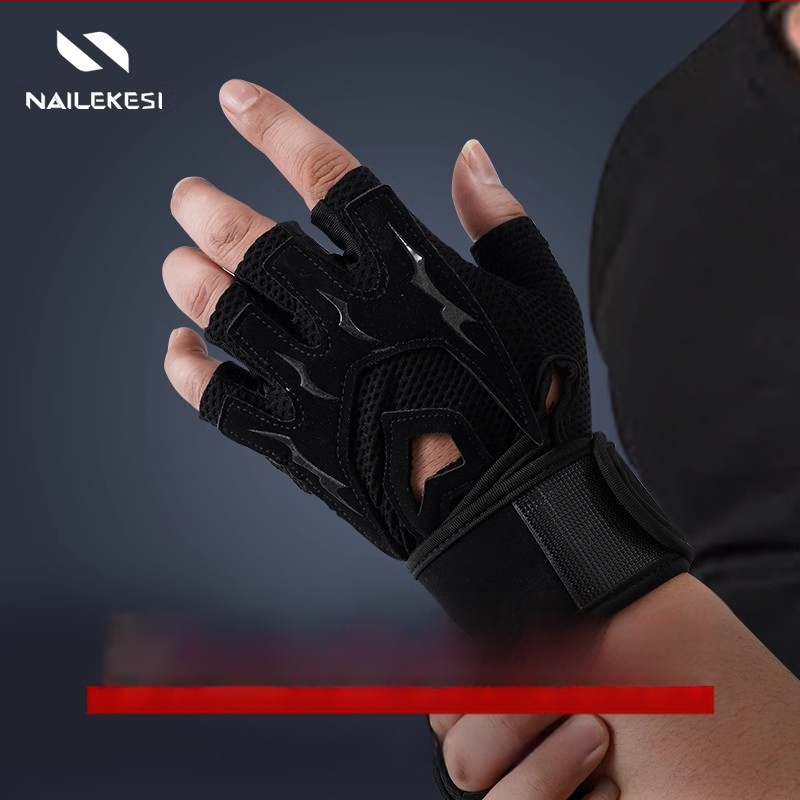 Fitneso pirštinės vyrams ir moterims, neslystantis delno apsauga, dalinai pirštų treniruočių pirštinės, tinkamos Deadlift ir bench press (Prekės ženklas Endurance; Medžiagos: 55% nailonas, 15% spandeksas, 8% Lycra, 8% poliuretanas, 14% poliesteris; Kategor