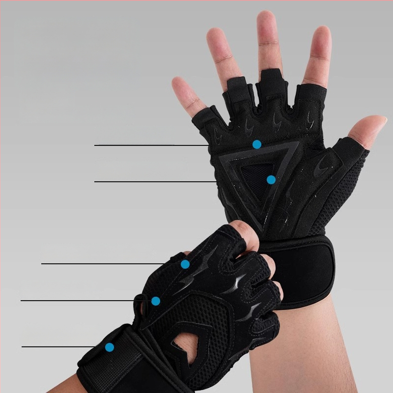 Fitneso pirštinės vyrams ir moterims, neslystantis delno apsauga, dalinai pirštų treniruočių pirštinės, tinkamos Deadlift ir bench press (Prekės ženklas Endurance; Medžiagos: 55% nailonas, 15% spandeksas, 8% Lycra, 8% poliuretanas, 14% poliesteris; Kategor