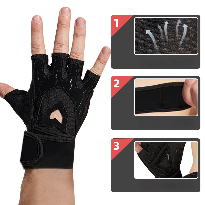 Fitneso pirštinės vyrams ir moterims, neslystantis delno apsauga, dalinai pirštų treniruočių pirštinės, tinkamos Deadlift ir bench press (Prekės ženklas Endurance; Medžiagos: 55% nailonas, 15% spandeksas, 8% Lycra, 8% poliuretanas, 14% poliesteris; Kategor