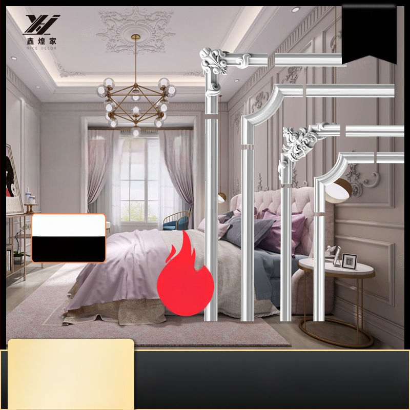 PU prancūziško stilių kampinis dekoratyvinis juostelė gyvenamajam kambariui ir TV sienos rėmui (Modelis 9721, reljefinė tekstūra)