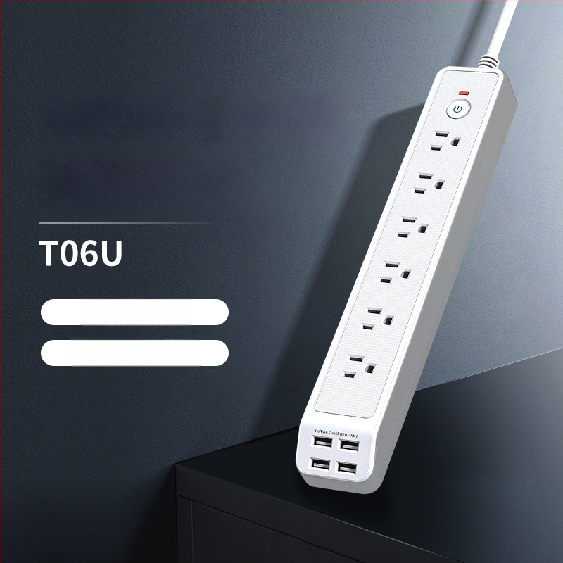 Šešių lizdų maitinimo juosta su USB įkrovimo jungtimi, apsauga nuo perkrovos, liepsnai atsparus ABS korpusas, CE sertifikatas