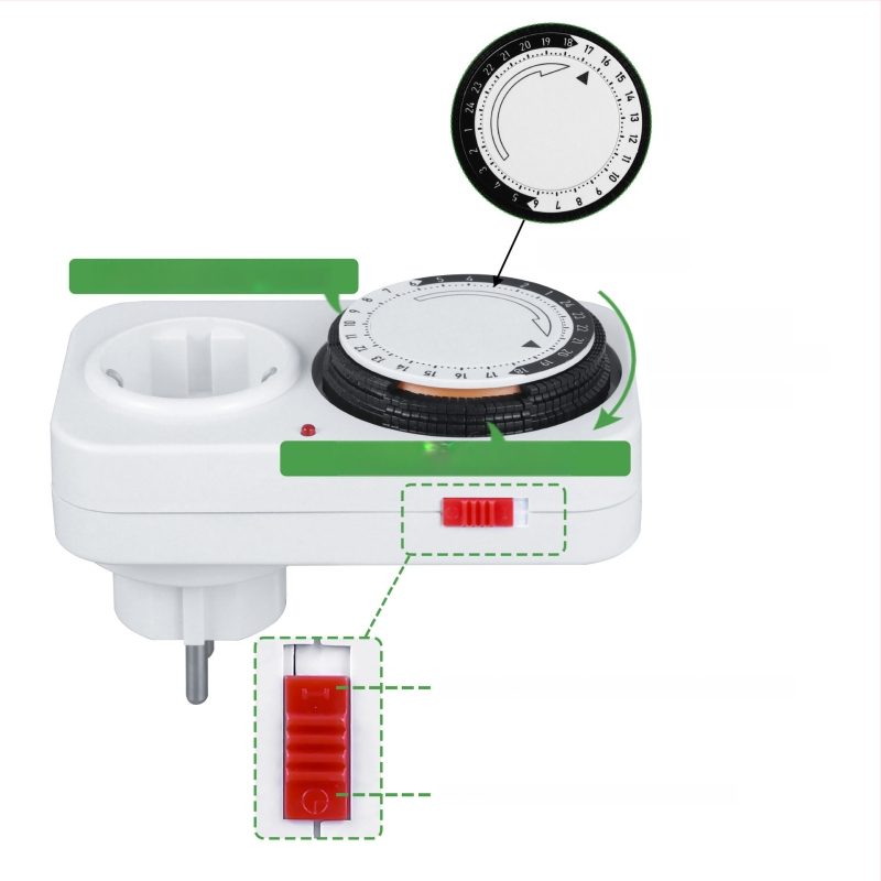 Fan qin 24H mechaninis laikmatis kištukui su apsauga nuo perkrovos ir automatinį maitinimo išjungimą (CE)