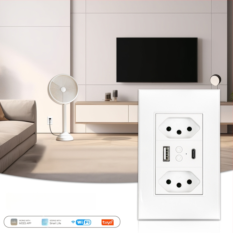 WiFi išmanioji sieninė lizdė su Brazilijos standartu, USB-C ir USB 5V2A
