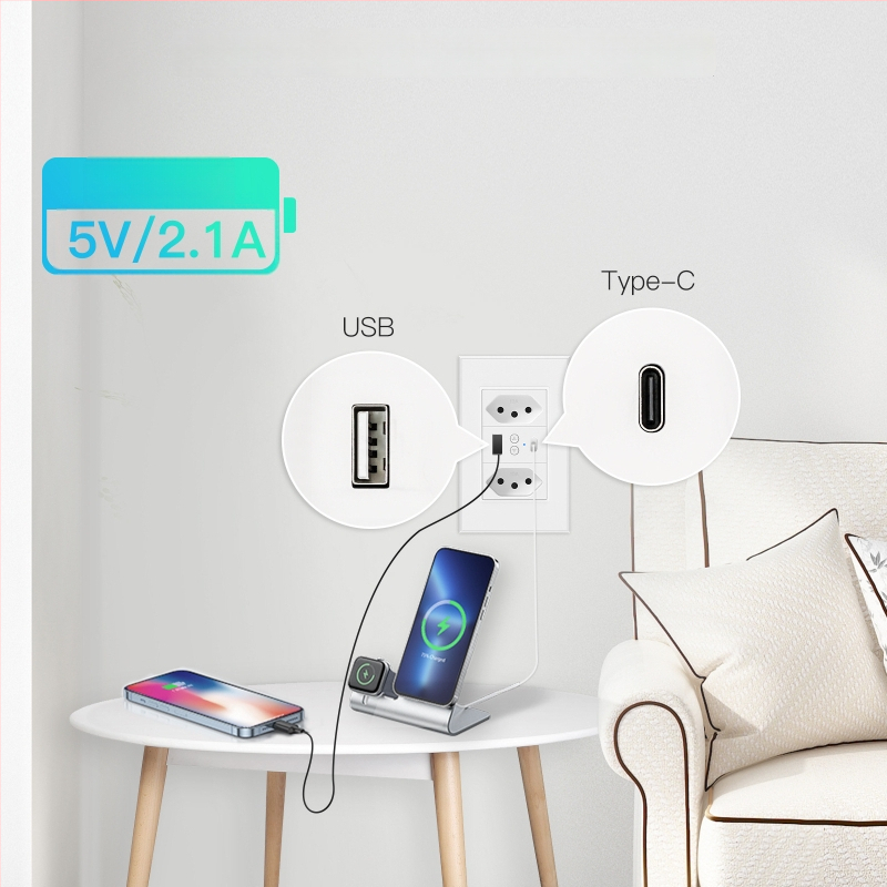 WiFi išmanioji sieninė lizdė su Brazilijos standartu, USB-C ir USB 5V2A