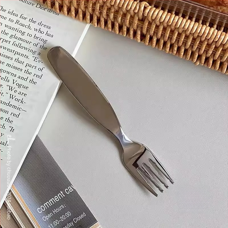 Vaikų šakutės ir šaukšto rinkinys, 304 nerūdijančio plieno, maisto kokybės, platus rankenos, veidrodinis poliravimas