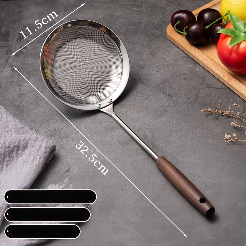 316 nerūdijančio plieno tirštėjantis putų šaukštas su medine rankena – keptuvės tinklo sietas