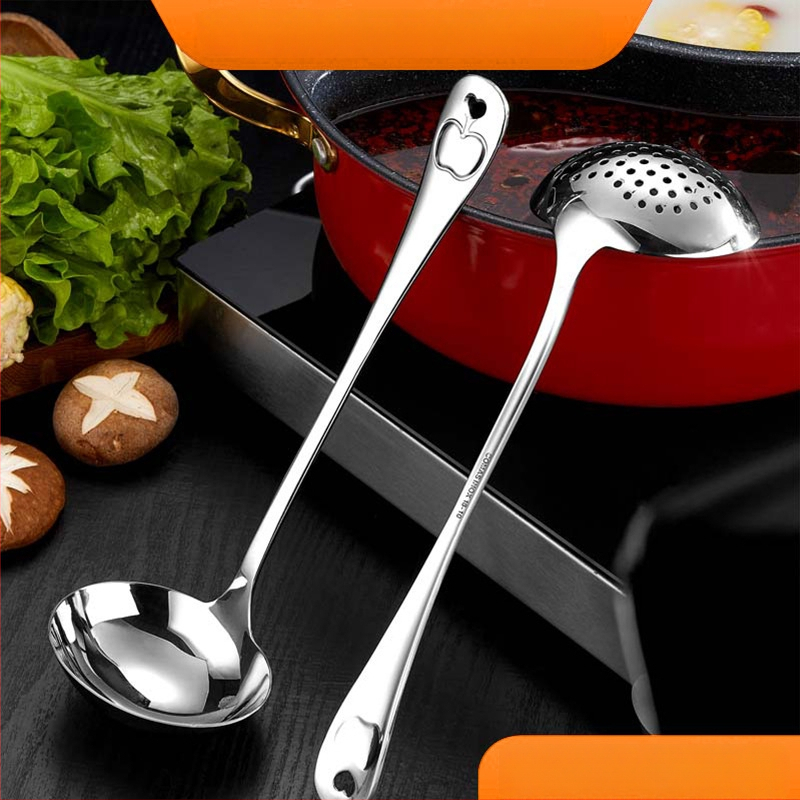 316 nerūdijančio plieno sriubos šaukštas su sieteliu, ilgai rankena – virtuvei, aukštos temperatūros atsparumas, nudegimų apsauga