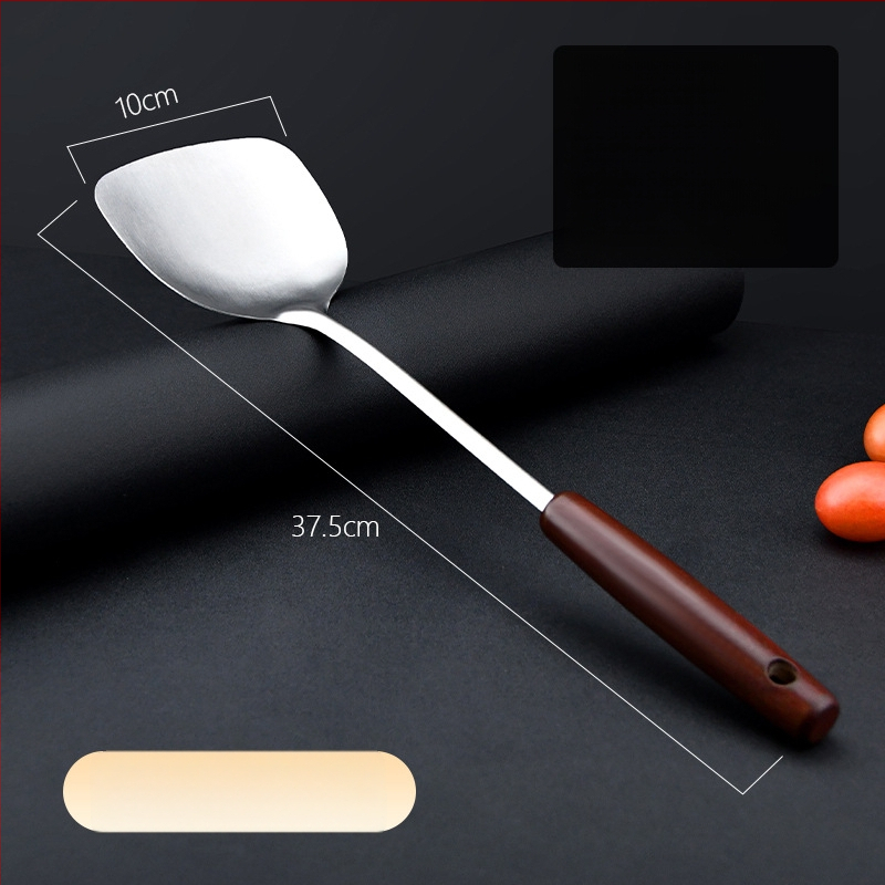 Nerūdijančio plieno spatulių rinkinys su medine rankena — aukštos temperatūros virtuvės įrankiai nelipnioms keptuvėms