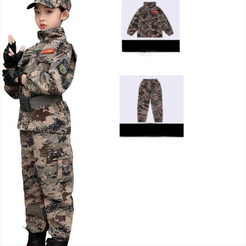 Vaikų kamufliažinė karinės uniformos komplektas - Unisex, medvilnės mišinio audinys, greitai džiūstantis, kvėpuojantis, drėgmės valdymas, kamufliažinis raštas