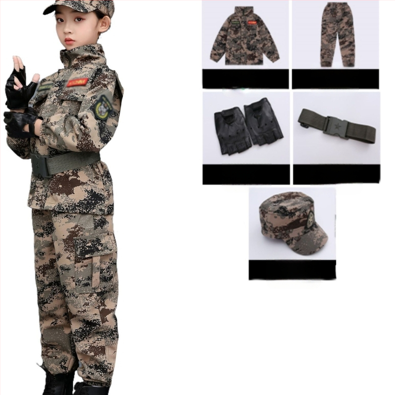 Vaikų kamufliažinė karinės uniformos komplektas - Unisex, medvilnės mišinio audinys, greitai džiūstantis, kvėpuojantis, drėgmės valdymas, kamufliažinis raštas