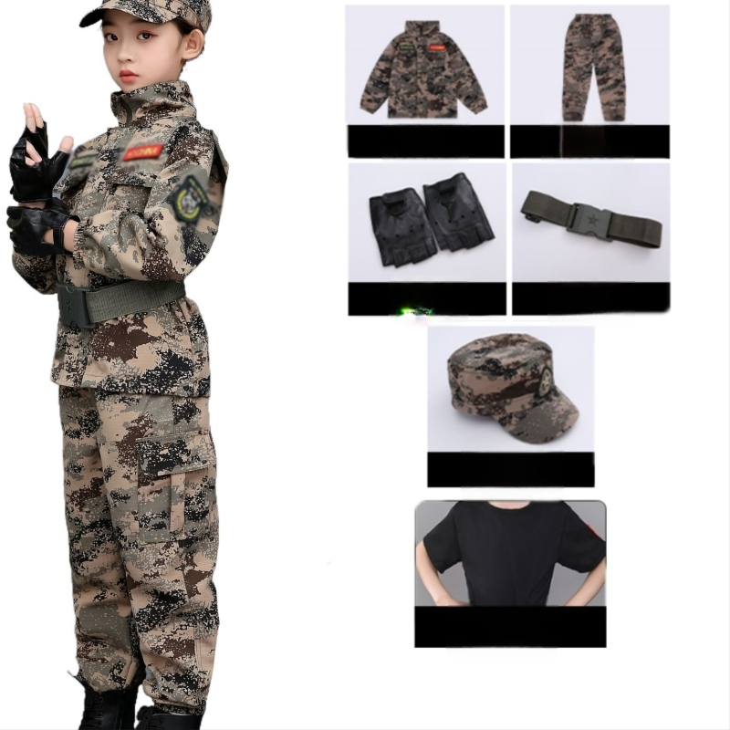 Vaikų kamufliažinė karinės uniformos komplektas - Unisex, medvilnės mišinio audinys, greitai džiūstantis, kvėpuojantis, drėgmės valdymas, kamufliažinis raštas