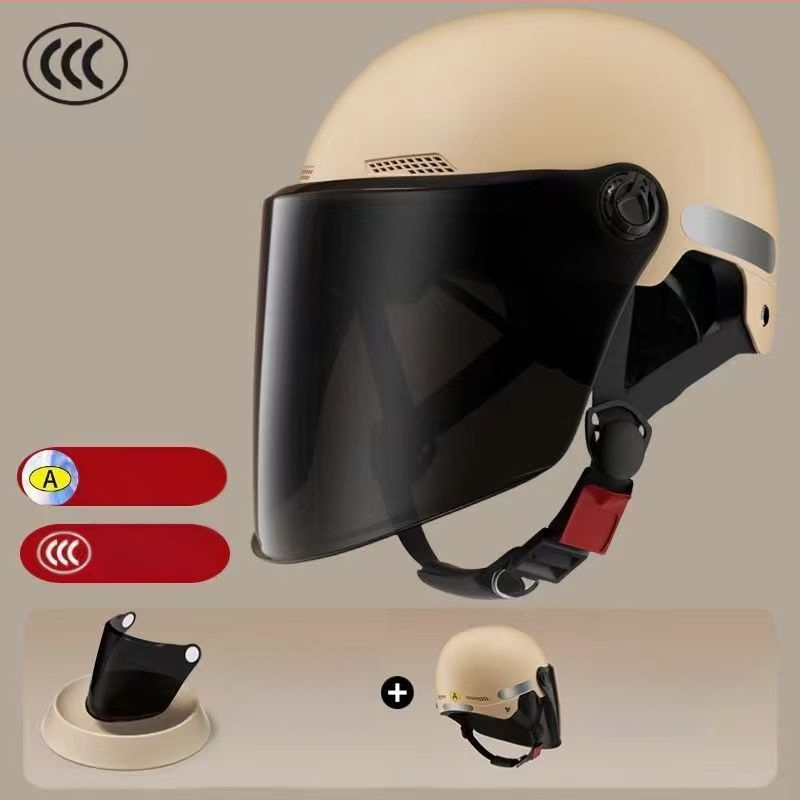 Elektrinio motociklo pusšalmas su saulės apsauga, unisex suaugusiems, retro vasaros dizainas, visoms sezonoms, ABS medžiaga, 3C sertifikatas