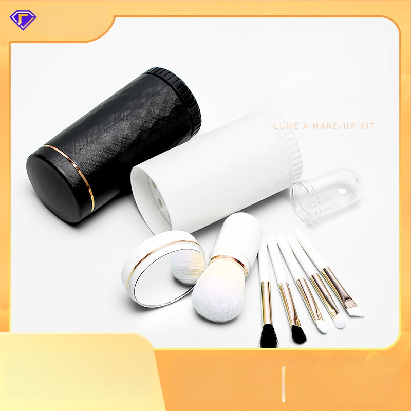 6-in-1 nešiojamas makiažo šepetėlių rinkinys, plastikinės rankenos, dirbtiniai pluoštai, plaukų ilgis 1,5 cm, bendras ilgis 8 cm