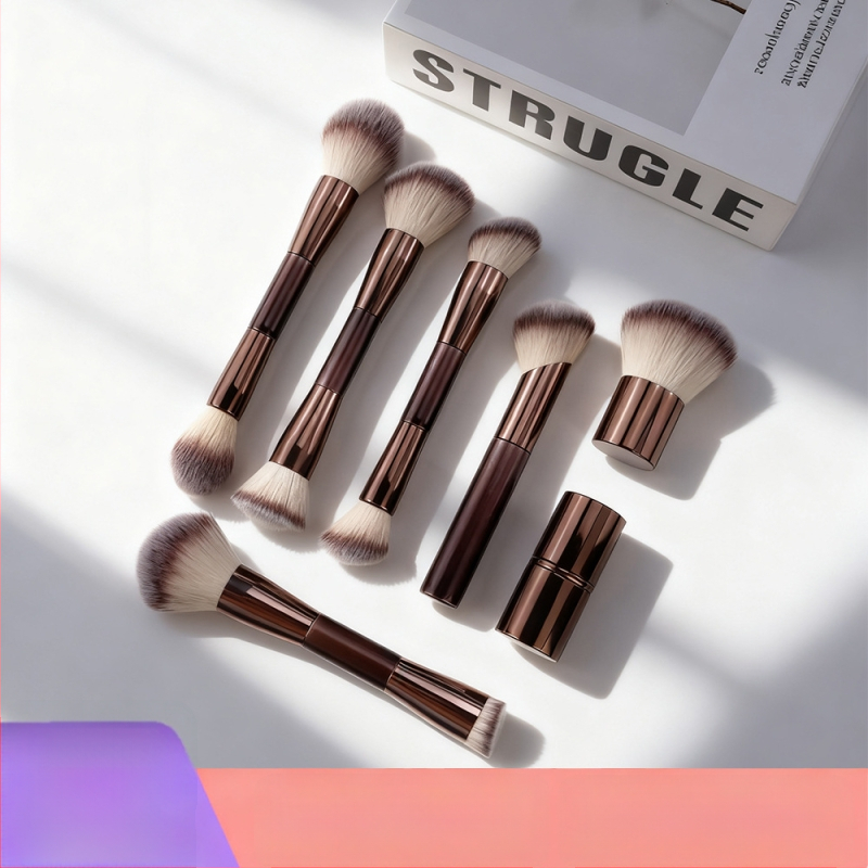 Makeup otu komplekts, 13 gab., divpusējais gals, sintētiskās šķiedras, koka rokturi, pārnēsājams dizains, kopējais garums 20,5 cm