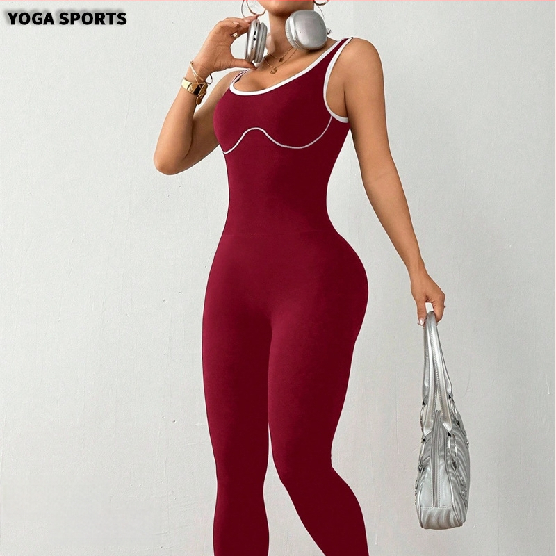 Moterų be siūlių megztas jogos bodis – lieknas siluetas, vienos dalies sportinis drabužis (spandex/nylon)