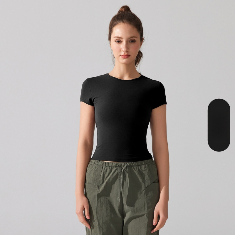 Joga marškinėliai su trumpomis rankovėmis, kvėpuojantis ir greitai džiūstantis audinys Cloud Sense Pro, sudėtis 87,9% nailonas ir 12,1% spandeksas, liesas kirpimas