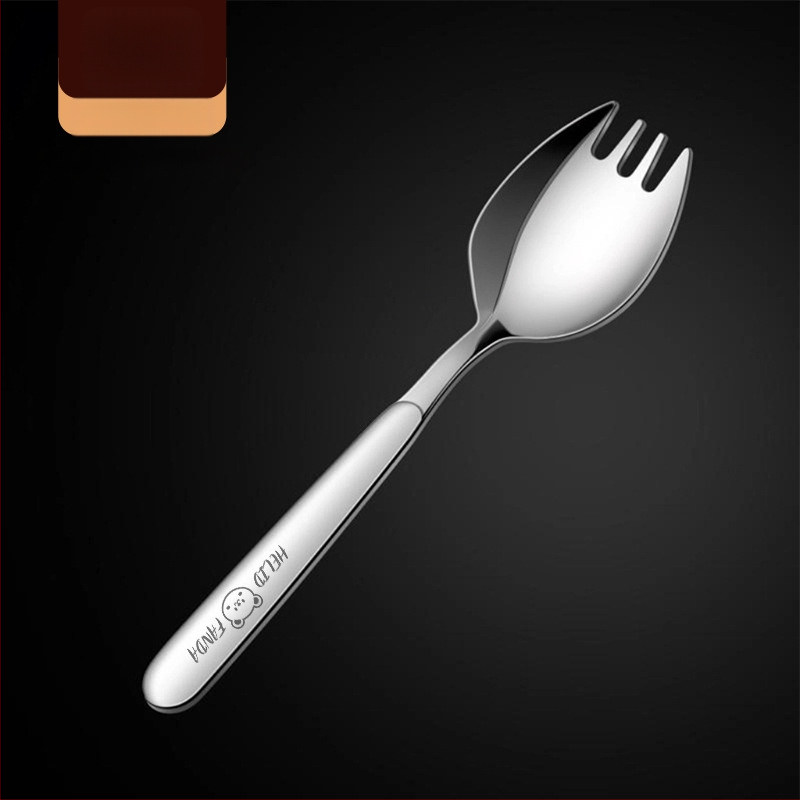 316 nerūdijančio plieno integruotas šakutės-lėkštės įrankis, ilga rankena, veidrodinis poliravimas, paprastas stilius, Hehe bear raštas, suaugusiems