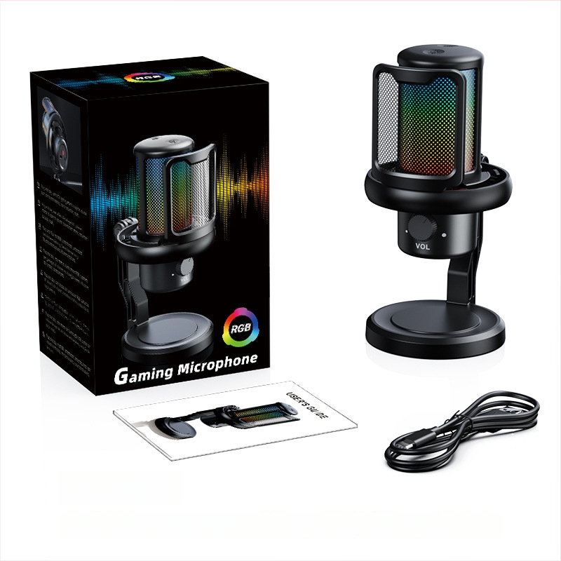 V1Pro kondensaatormikrofon otseülekandeks ja arvutiga salvestamiseks, traadita, RGB valgustus, sagedusriba 60 Hz–15 kHz, SNR ≥60 dB, omnidirektsionaalne