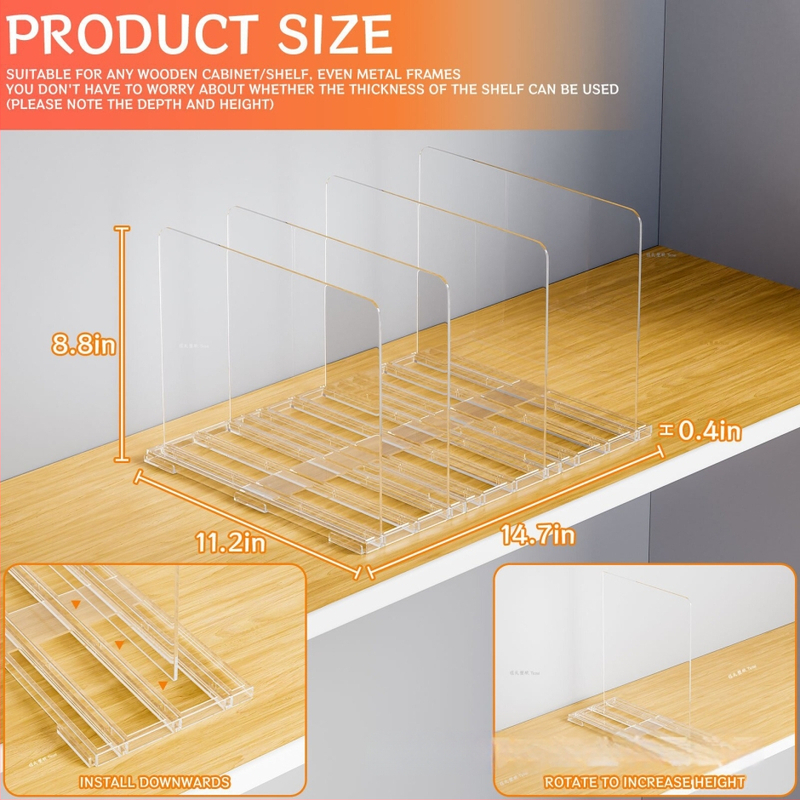 Läbipaistev akrüülriidekapi eraldaja, lauale paigaldatav, 1 kiht, sobib magamistuppa ja kontorisse ladustamiseks